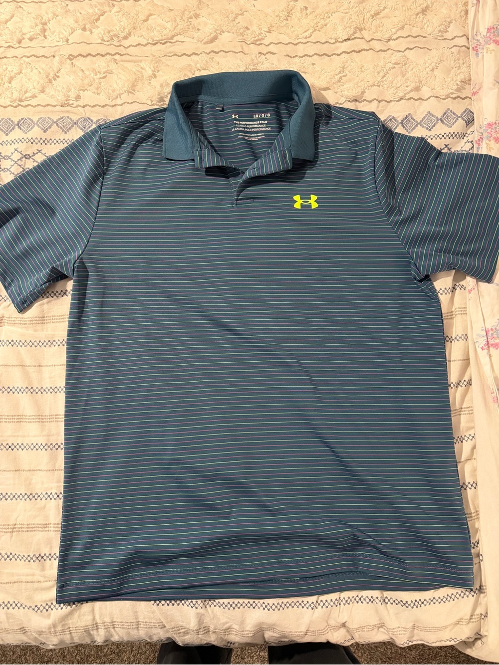 LG Men’s Blue Striped Polo with Neon Logo